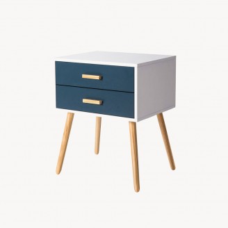 Wood Bedside Table in Dark Matte BLue Colour